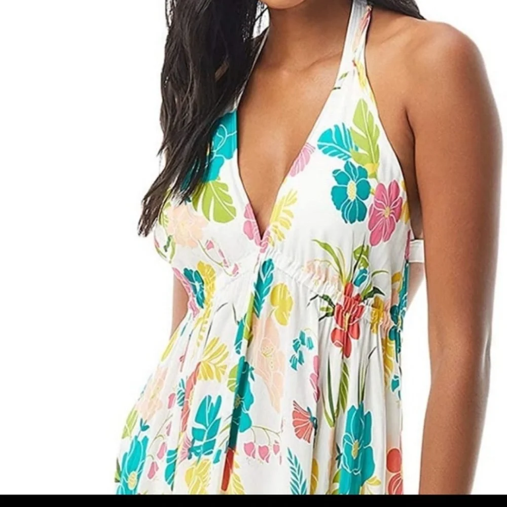 Kate Spade New York Tropical Floral Halter Maxi Dress cover up size Large - Picture 3 of 13